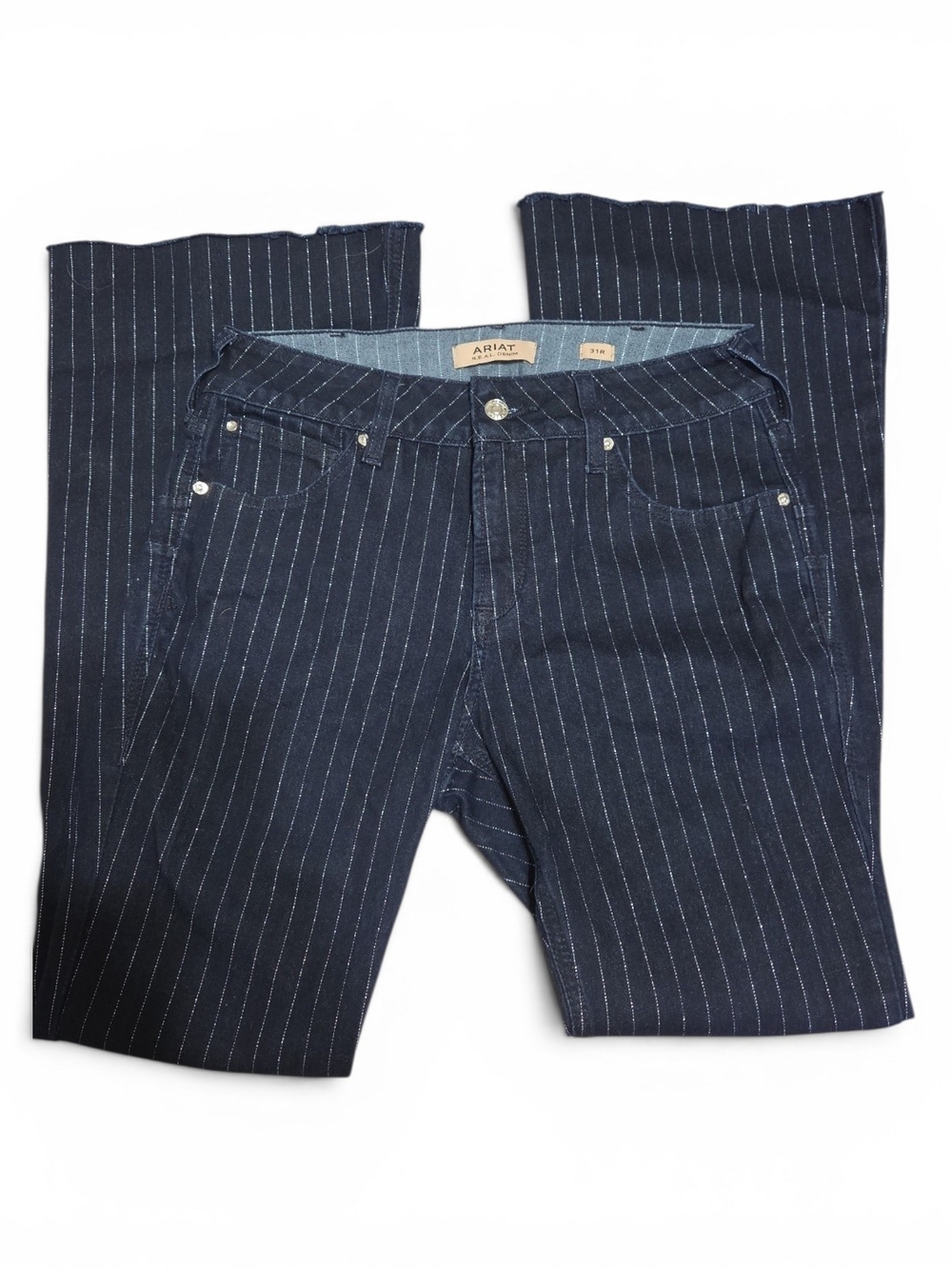 Ariat Dark Navy Sparkle Pinstripe Women's Flare Jeans Size 31R - Picture 4 of 5